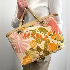 SPARTINA 449 Cream, pink & orange floral Honey Horn Market Tote Bag
